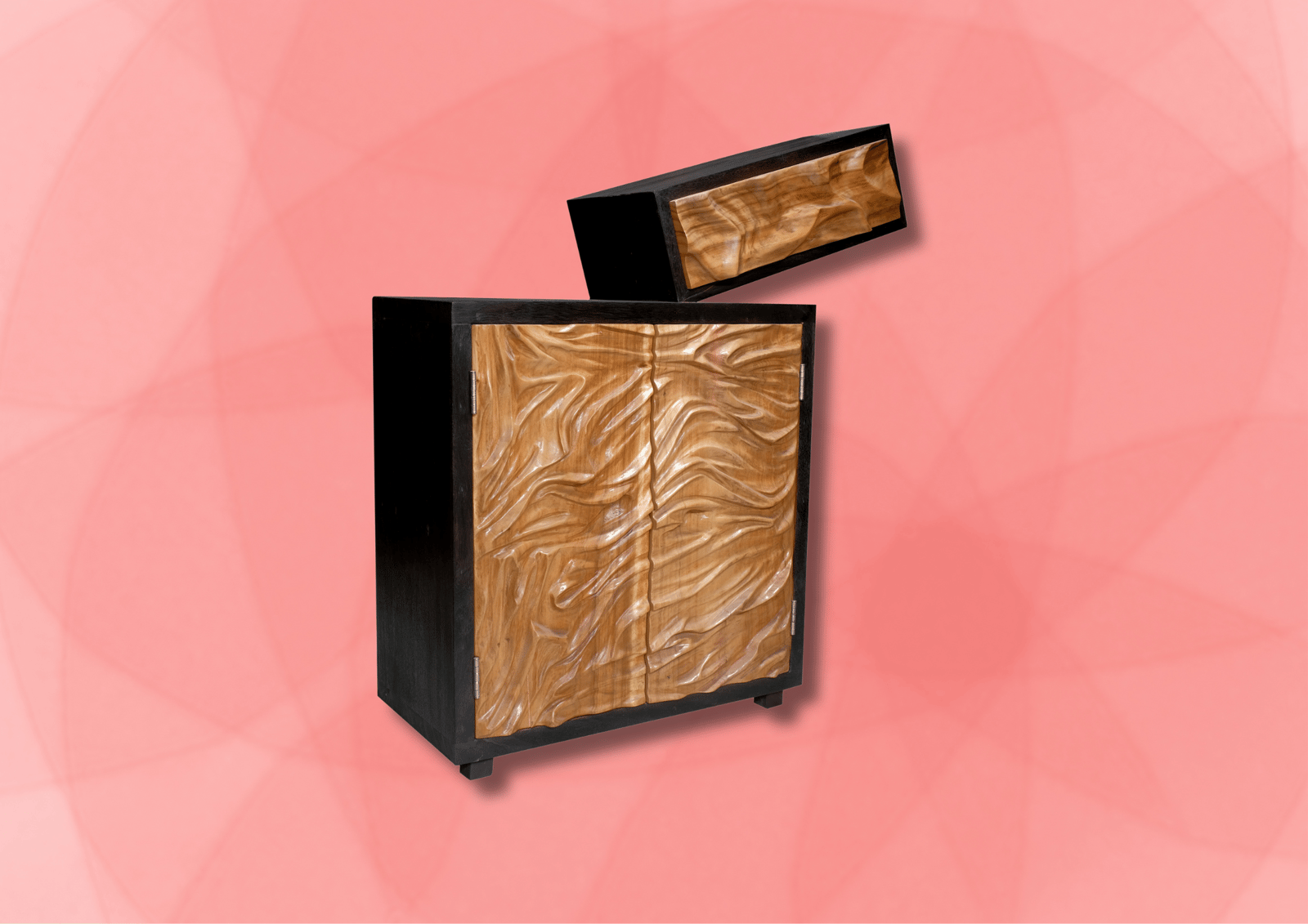 a brown wooden cabinet with wavy texture