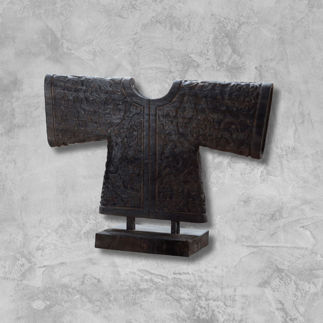a wooden carved asian style robe
