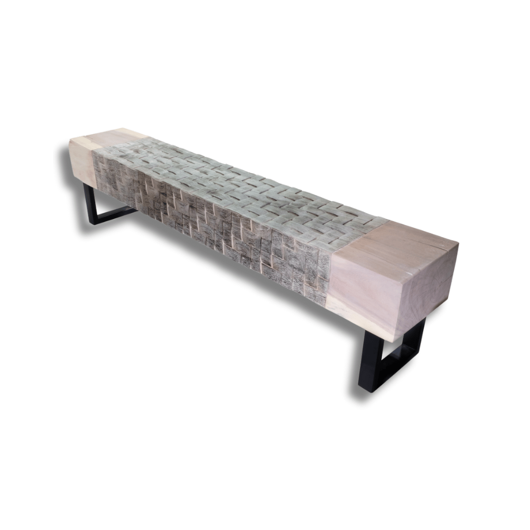 a bench with braided accent