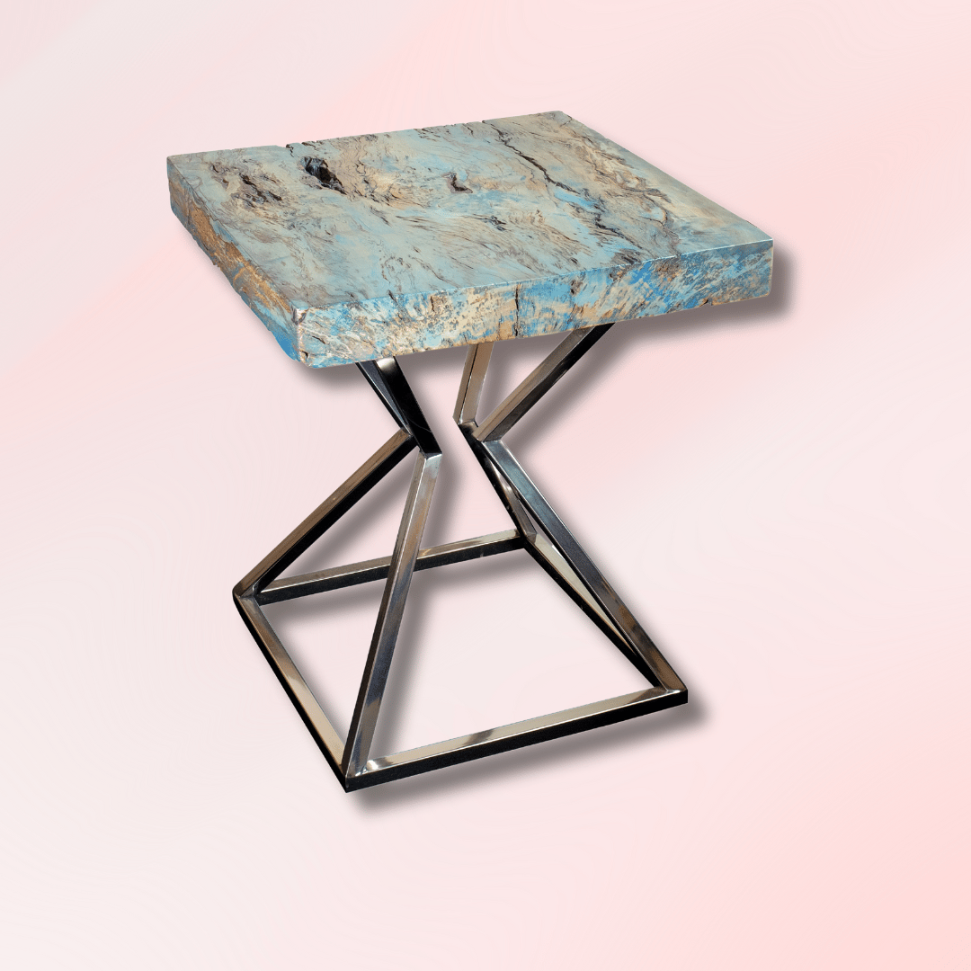 a blue gradient wooden stool on top