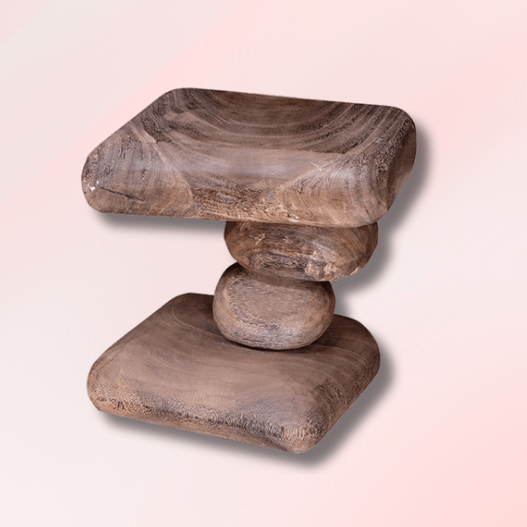 stone stacked wooden stool
