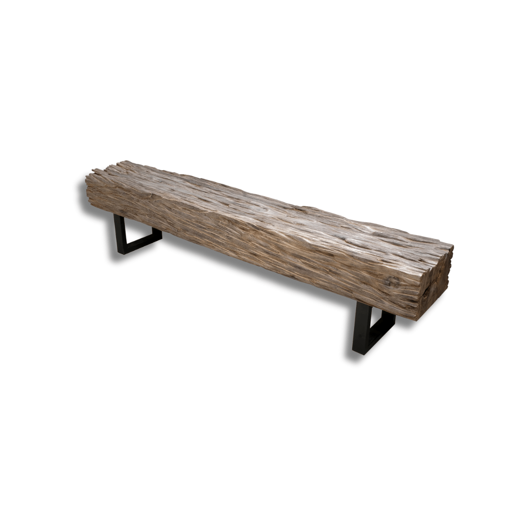 a wooden bench with uneven texture