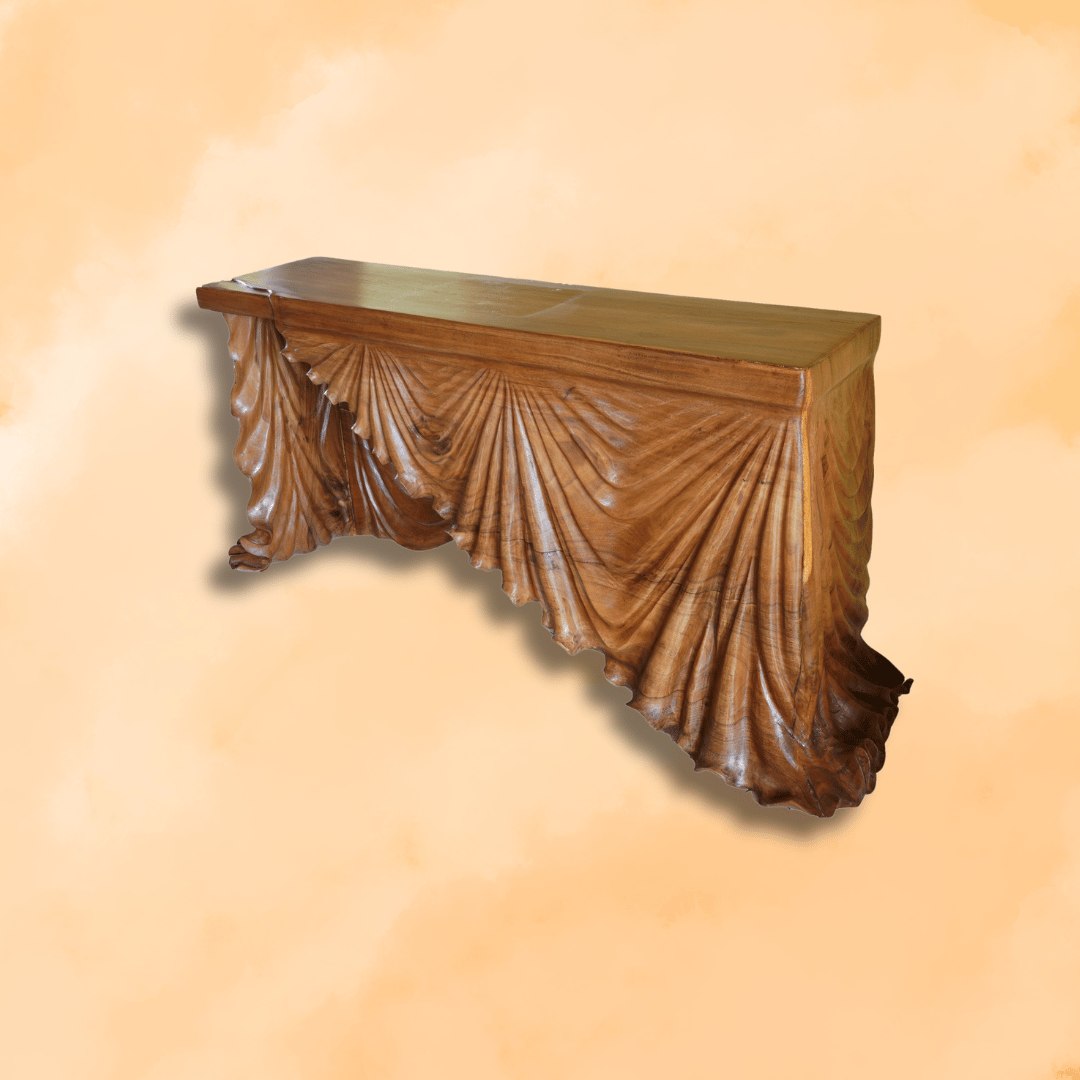 meja kayu drapery