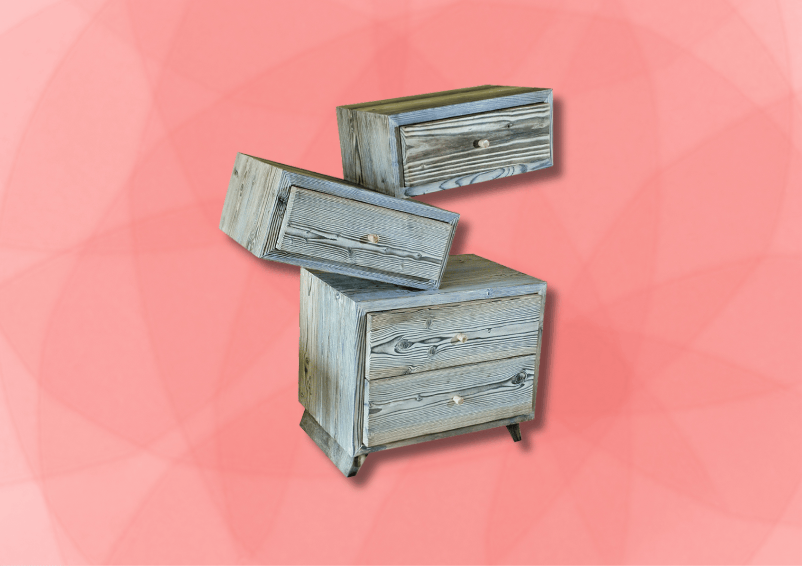 a blue wooden cabinet with two drawers
