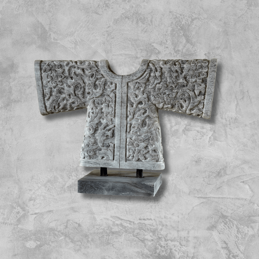 a white and grey oriental oriental style wooden cloth